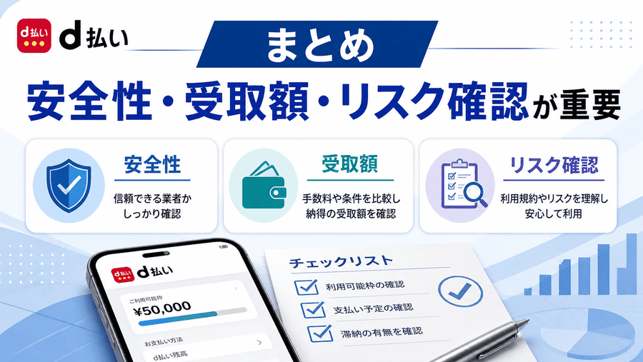 【まとめ】d払い現金化は即日性だけでなく安全性・受取額・リスク確認が重要