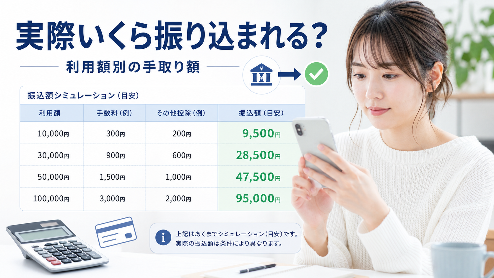 実際いくら振り込まれる？利用額別の手取り額